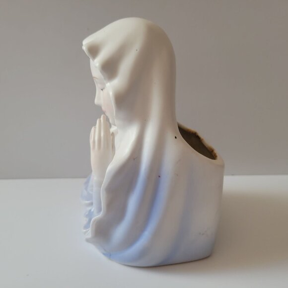 Napco Ceramic Virgin Mary Head Vase Planter 7 Inch Blue & White Religious Decor - Picture 6 of 9